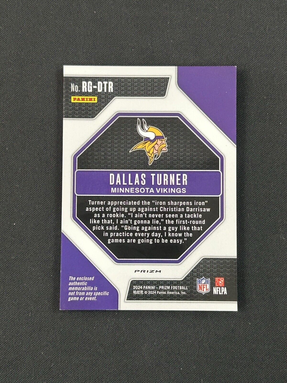 2024 Panini Prizm - Rookie Gear Green Pulsar #RG-28 Dallas Turner