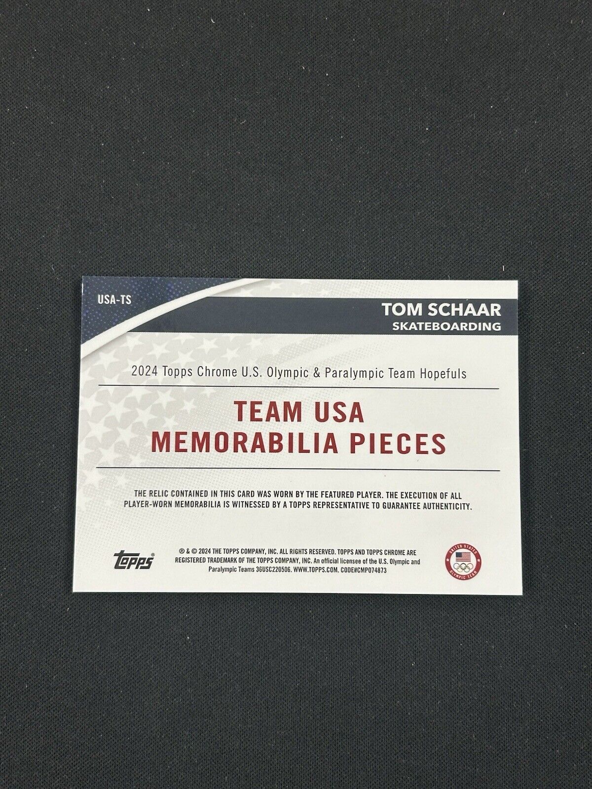 2024 Topps Chrome Olympics Tom Schaar Patch