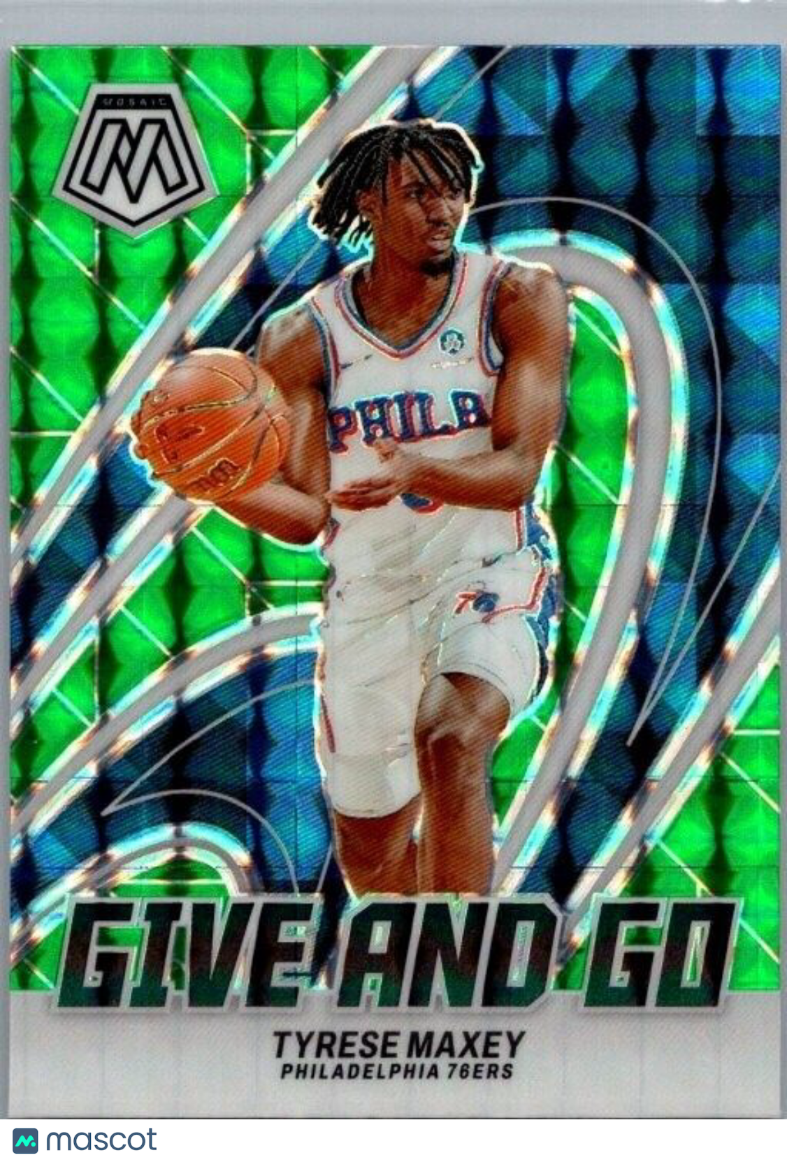 2023-24 Panini Mosaic - Give and Go #14 Tyrese Maxey Green Mosaic Prizm