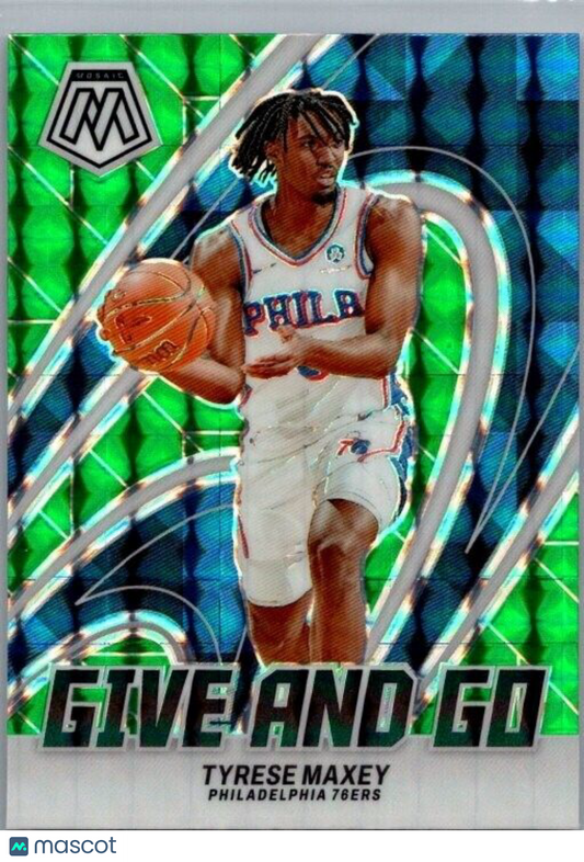 2023-24 Panini Mosaic - Give and Go #14 Tyrese Maxey Green Mosaic Prizm