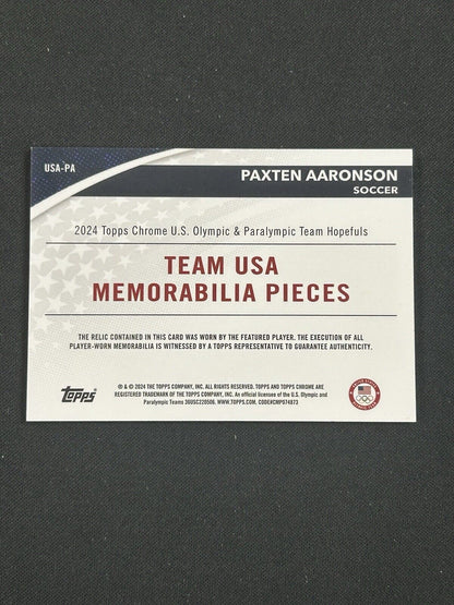 2024 Topps Chrome Olympics Patch #USA-PA Paxten Aaronson