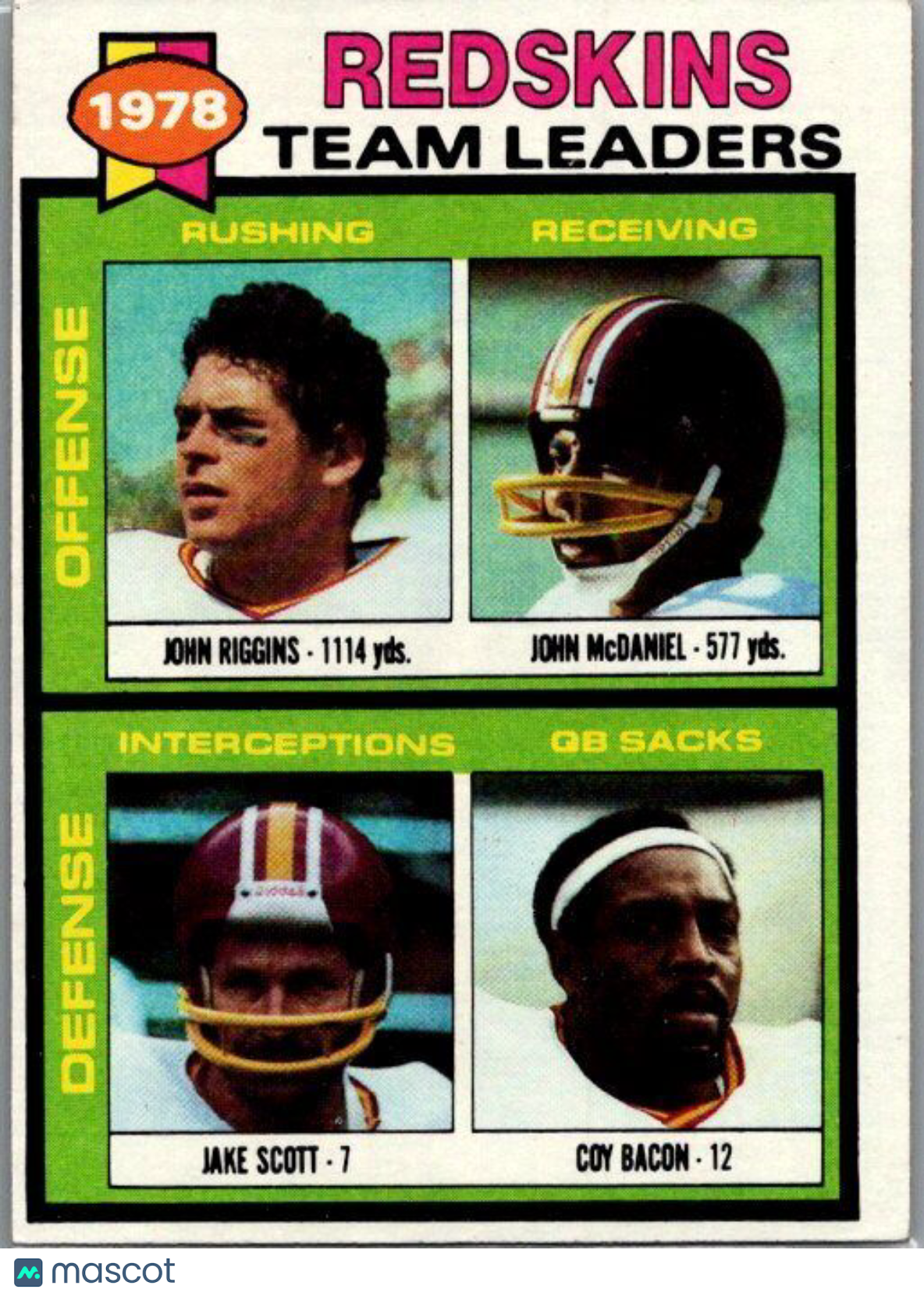 1979 Topps #319 Redskins Team Leaders Checklist Sheet Singles