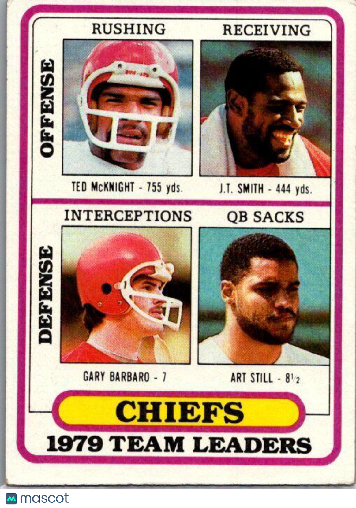 1980 Topps #39 Chiefs (Ted McKnight / J.T. Smith / Gary Barbaro / Art Still)