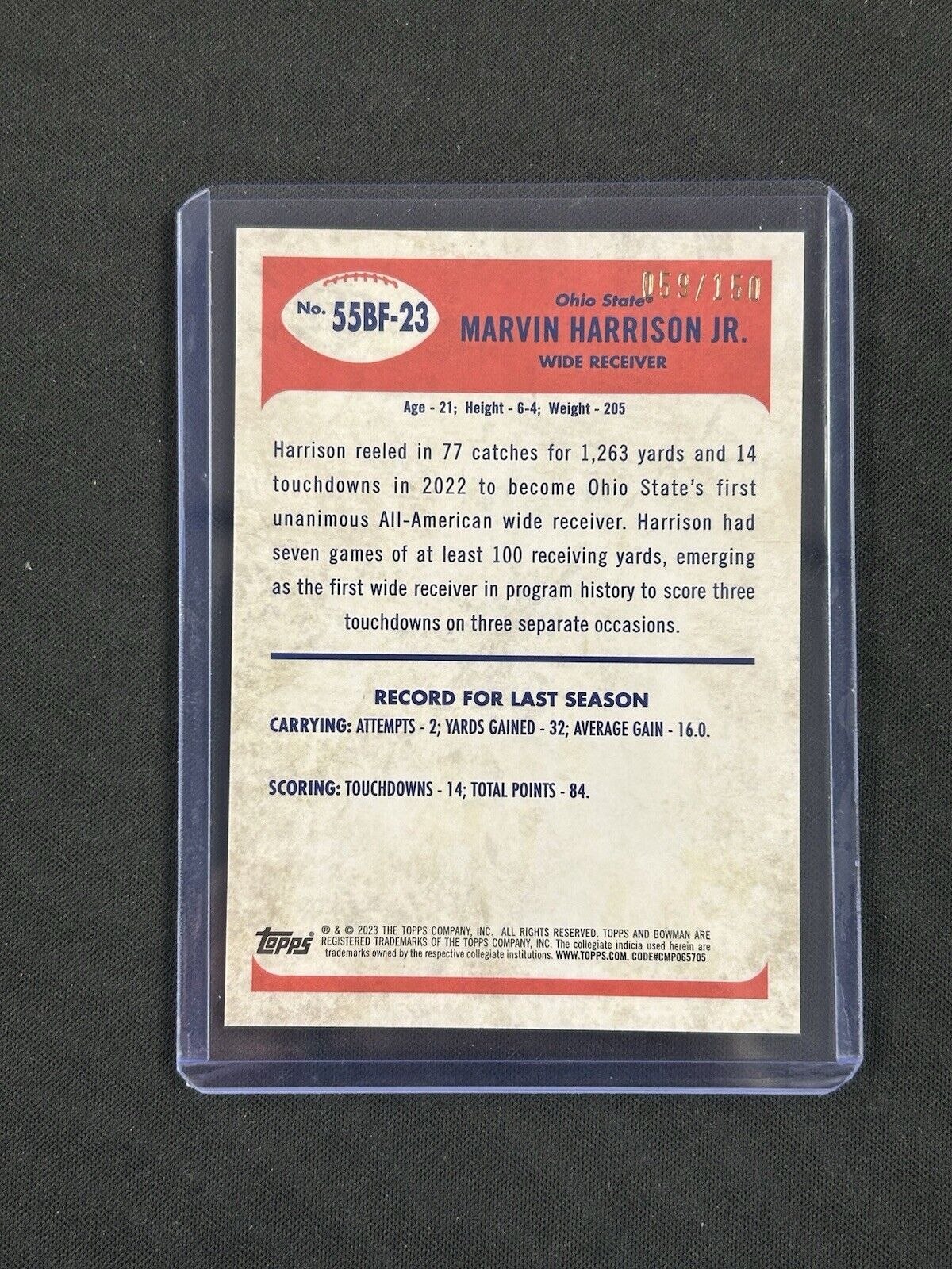 2023 Bowman Chrome U 1955 Retro #55BF-23 Marvin Harrison Jr /150