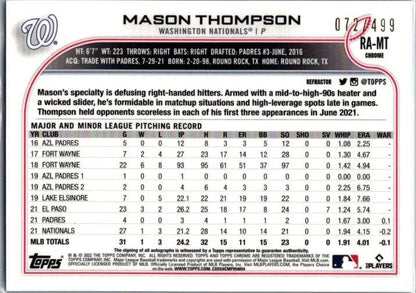 2022 Topps Chrome #RA-MT Mason Thompson Refractor Auto /499