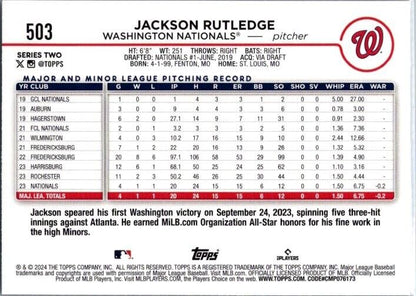 2024 Topps Series 2 - #503 Jackson Rutledge (RC) Rainbow Foil