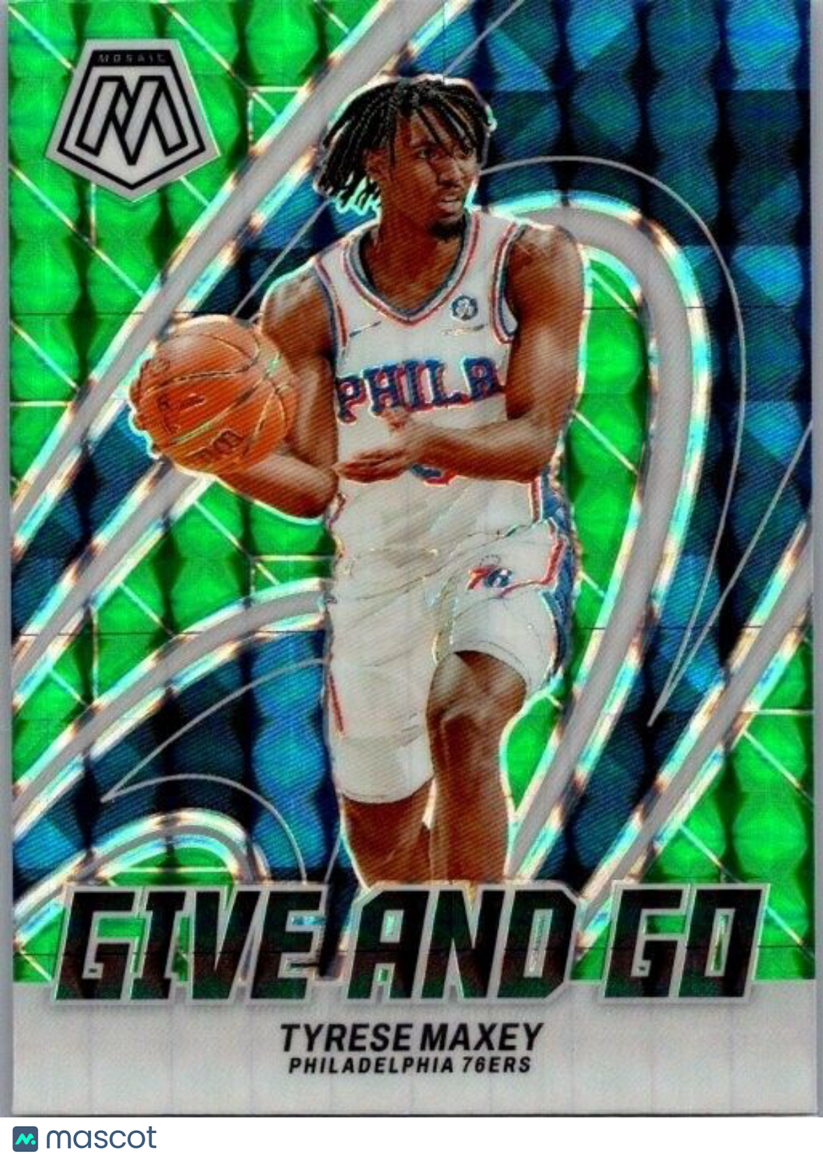 2023-24 Panini Mosaic - Give and Go #14 Tyrese Maxey Green Mosaic Prizm