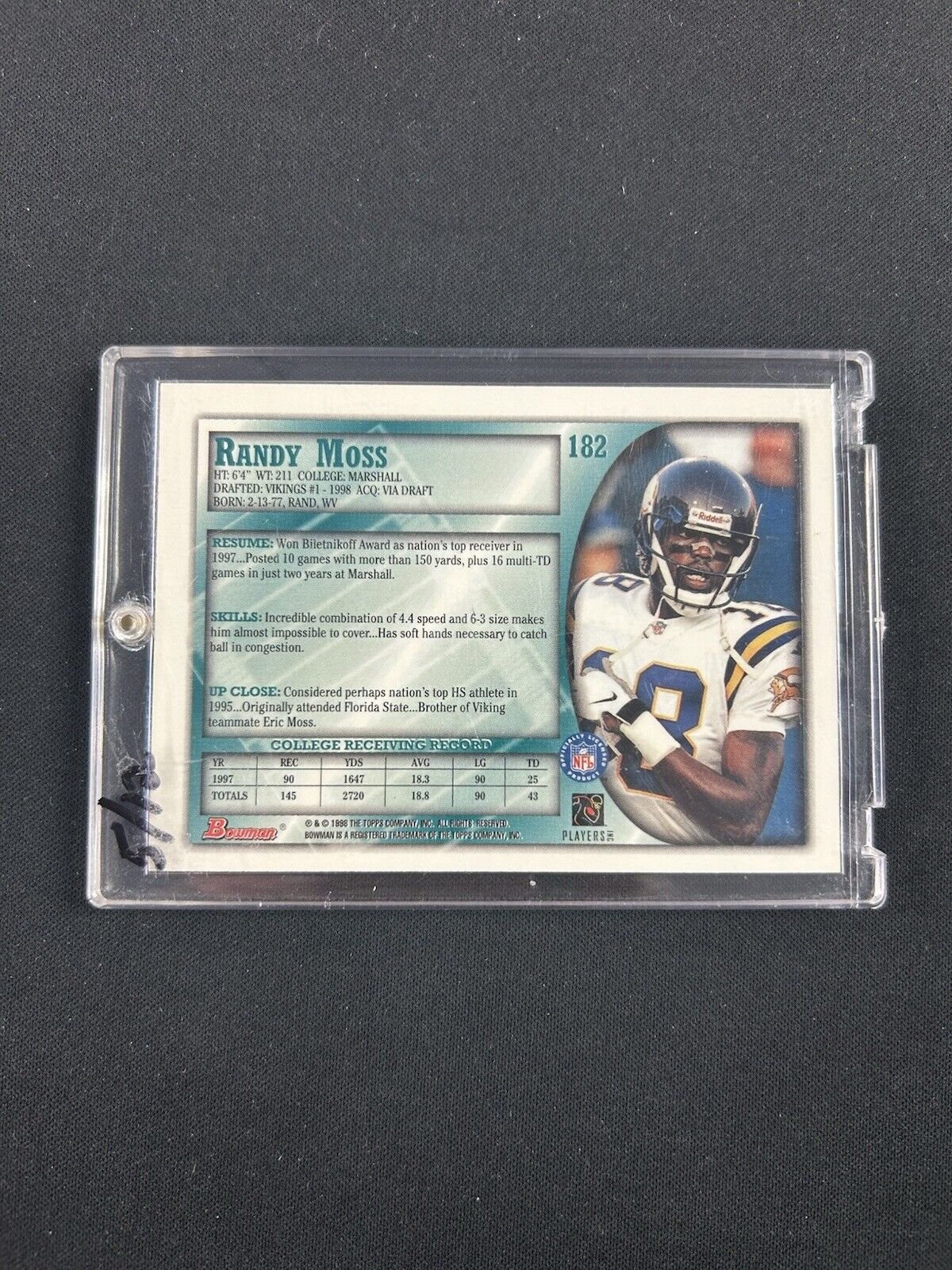 1998 Topps Bowman Rookie #182 Randy Moss