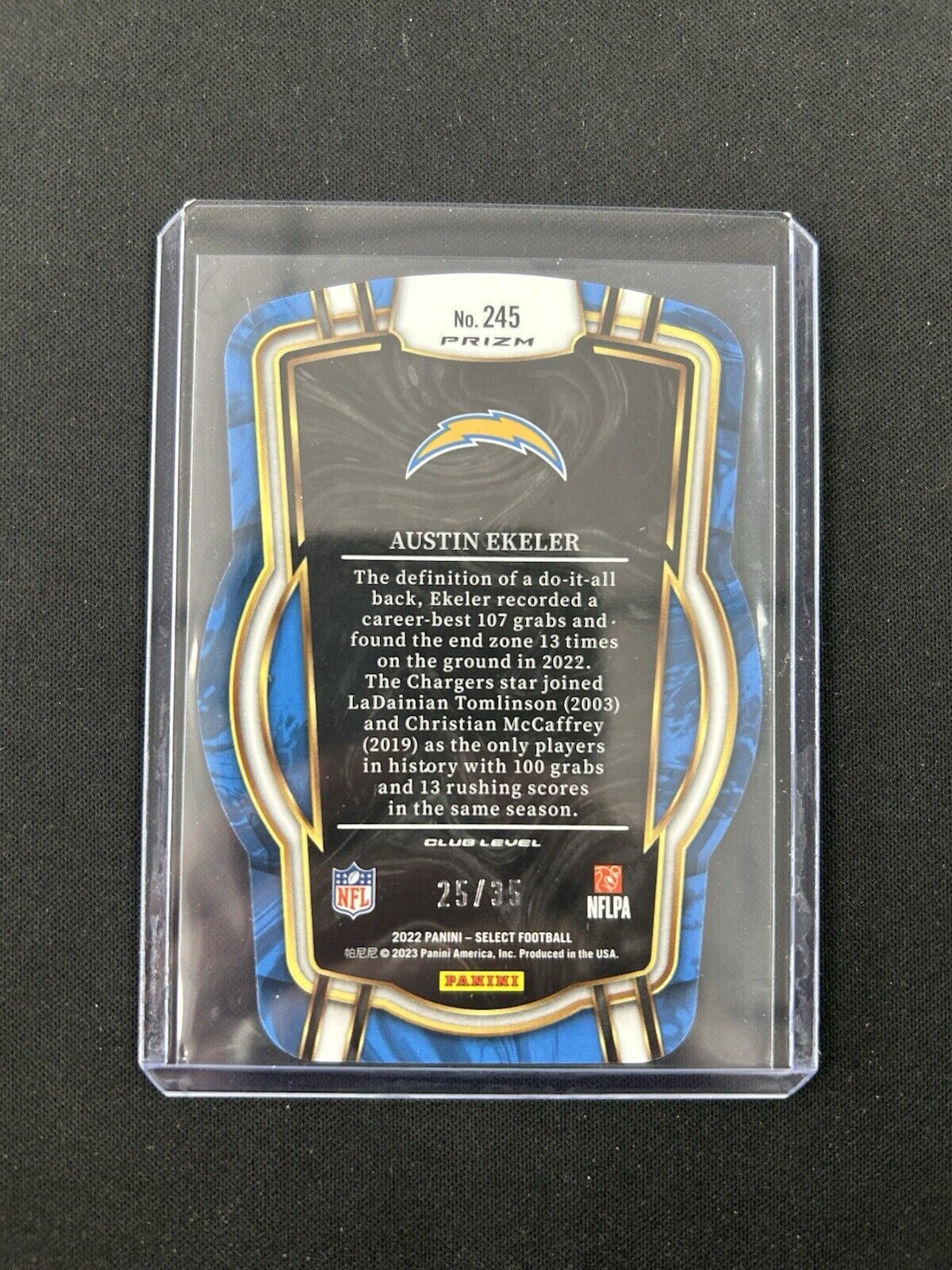 2022 Panini Select Club Level Prizm Austin Ekeler Die Cut /35