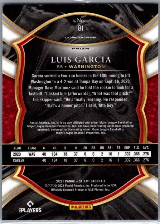 2021 Panini Select - Concourse #81 Luis Garcia (RC) Red White Blue