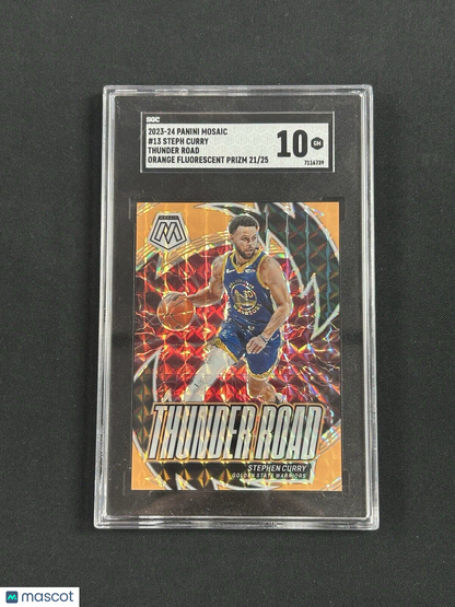 2023 Panini Mosaic Orange Fluorescent Thunder Road Steph Curry /25 SGC 10