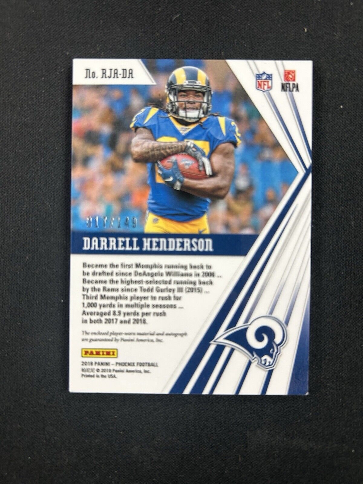 2019 Panini Phoenix Rookie Premiere Jersey #25 Darrell Henderson Auto /149