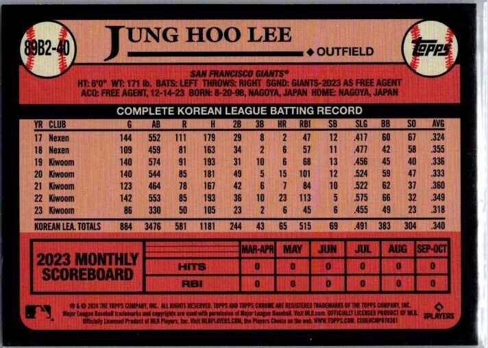 2024 Topps Series 2 - 1989 Mega Box Foilboard #89B2-40 Jung-Hoo Lee