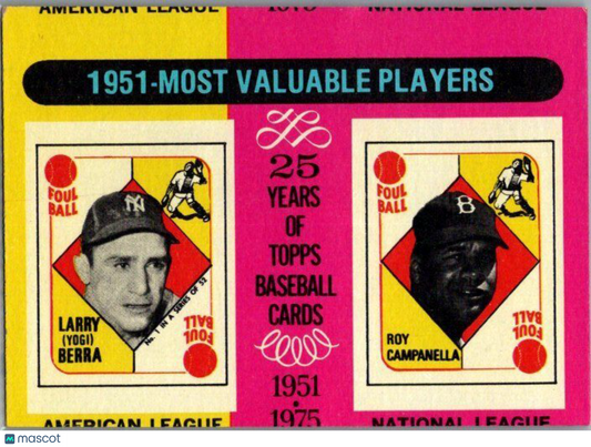 1975 Topps #189 1951 MVPs (Yogi Berra / Roy Campanella)