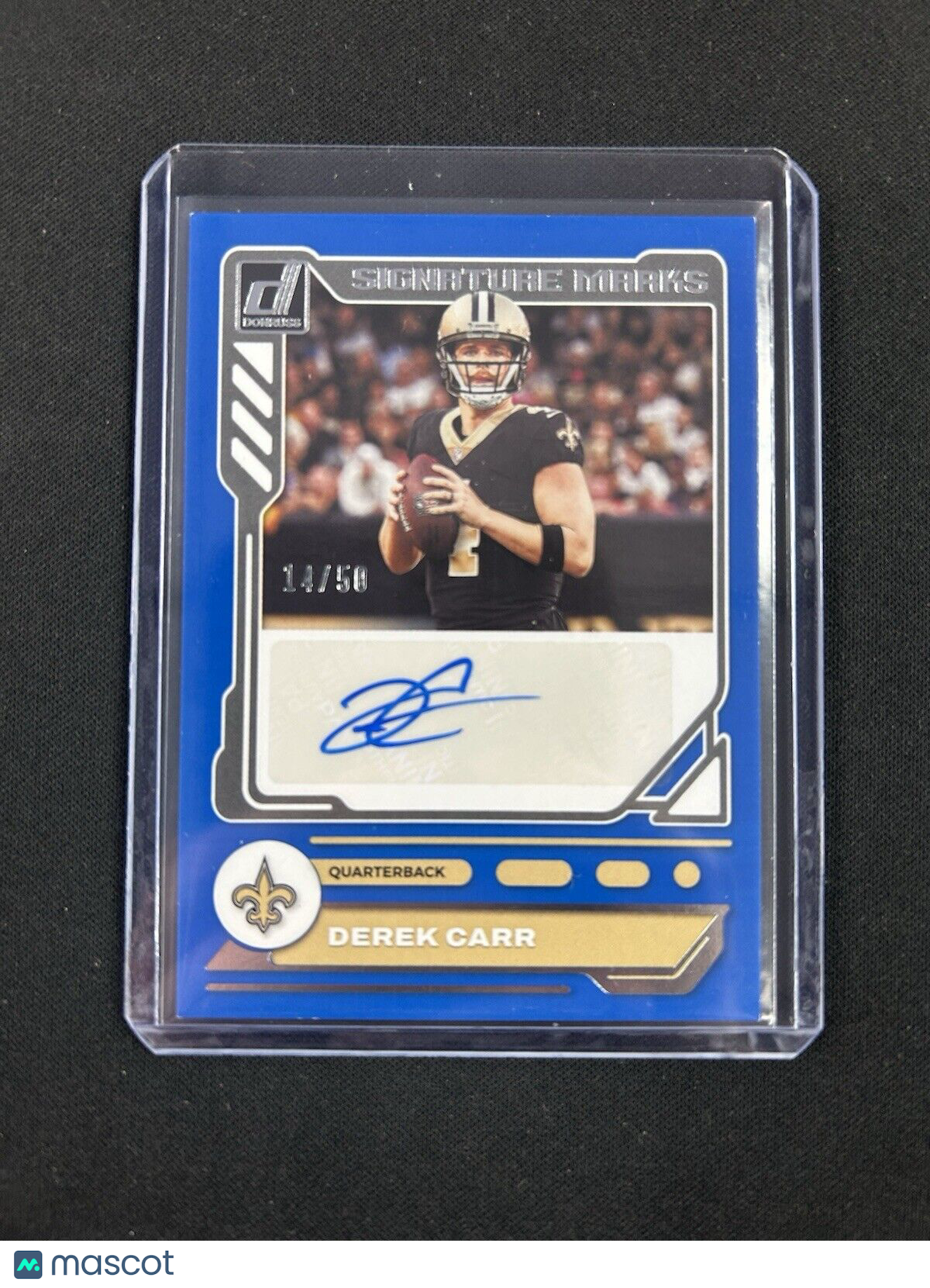 2023 Panini Donruss Blue Signature Marks Derek Carr /50