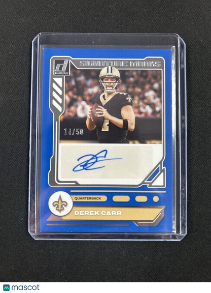 2023 Panini Donruss Blue Signature Marks Derek Carr /50