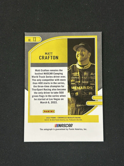 2022 Panini Chronicles Absolute #13 Matt Crafton Auto