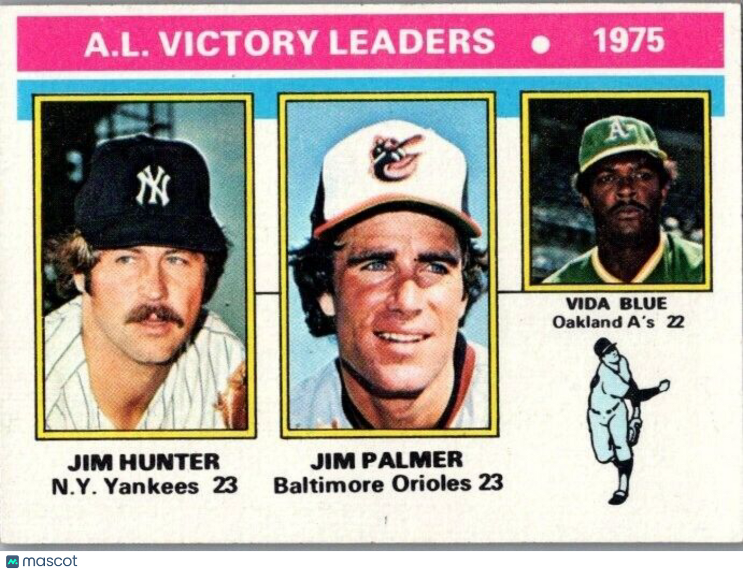 1976 Topps - #200 A.L. Victory Leaders - Jim Hunter, Jim Palmer, Vida Blue