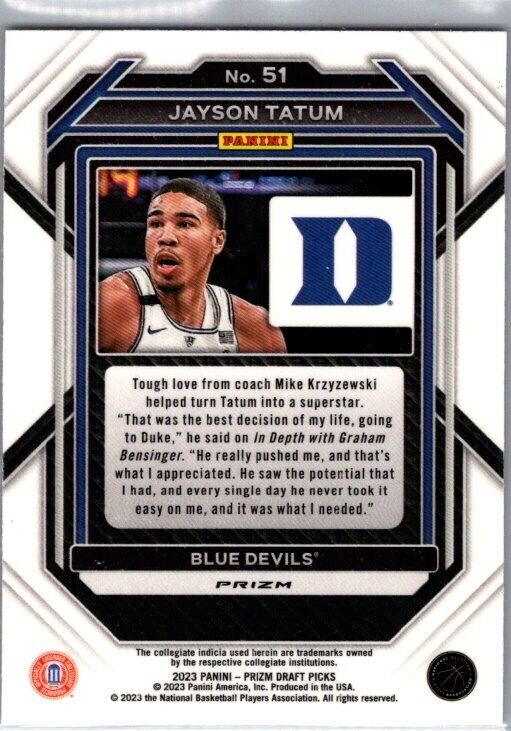 2023-24 Panini Prizm Draft Picks - Purple Wave #51 Jayson Tatum