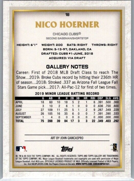 2020 Topps Gallery Nico Hoerner #18