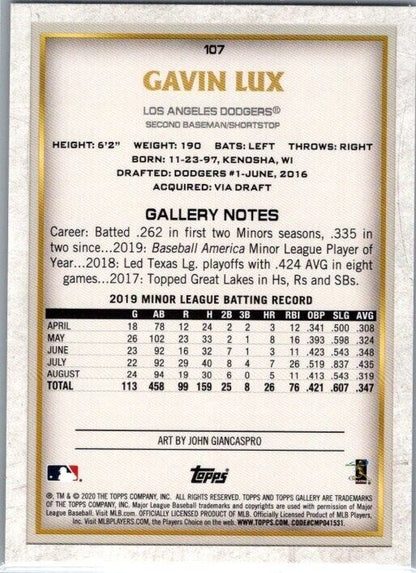 2020 Topps Gallery - #107 Gavin Lux (RC)