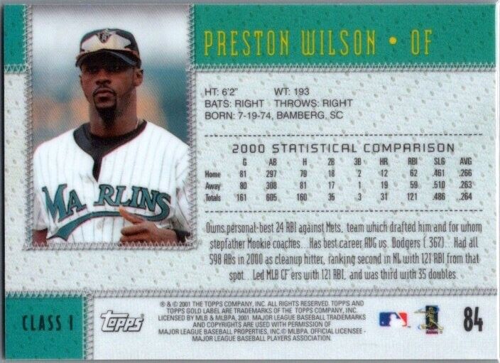 2001 Topps Gold Label Class 1 Preston Wilson #84