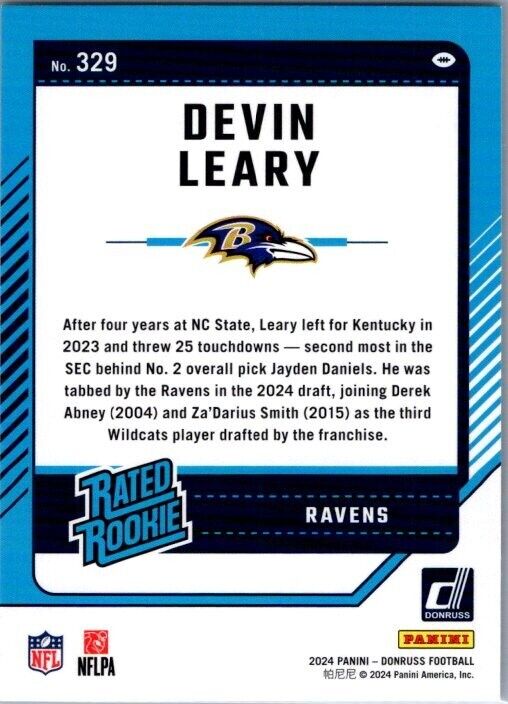 2024 Panini Donruss - Rated Rookie #329 Devin Leary (RC)