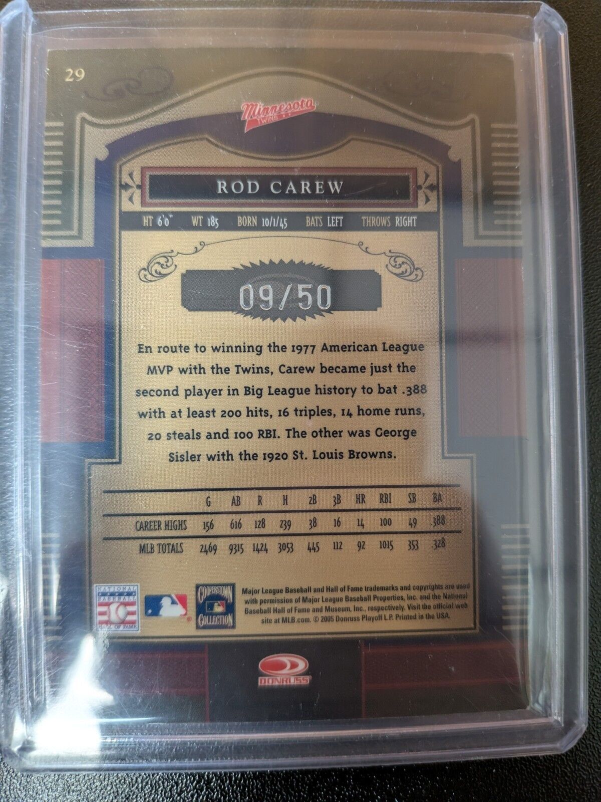 2005 Donruss Timeless Treasures - #29 Rod Carew 9/50 (Auto) HOF