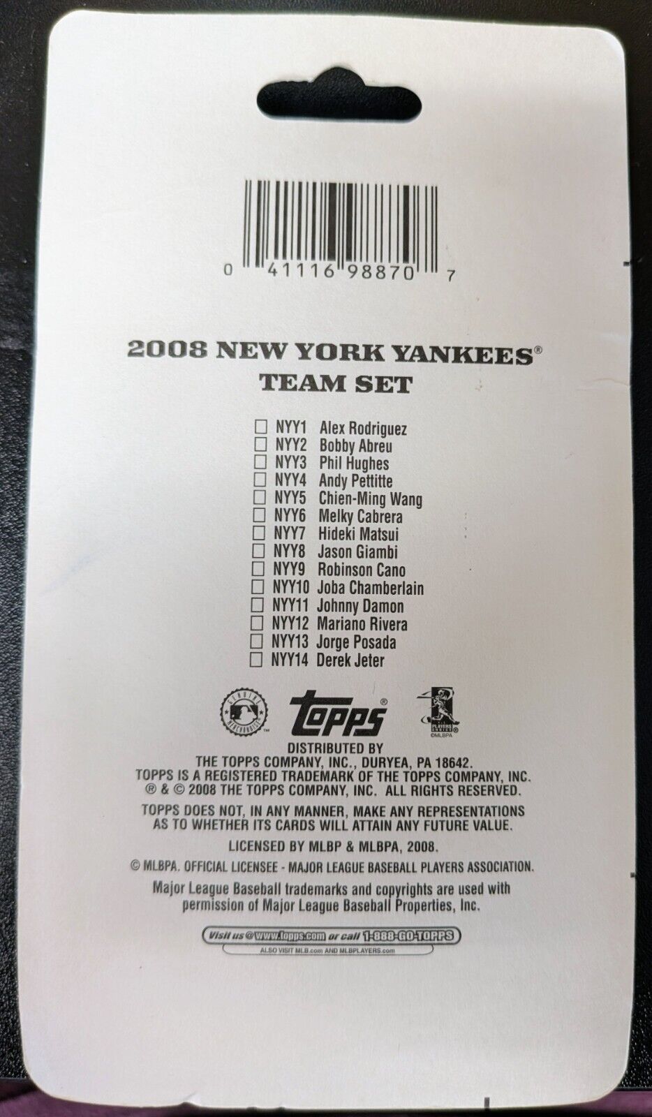 2008 Topps New York Yankees Team Set Sealed