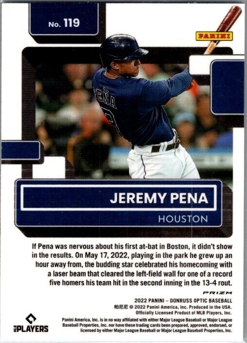 2022 Panini Donruss Optic #119 Jeremy Pena Lime Green Rated Rookie