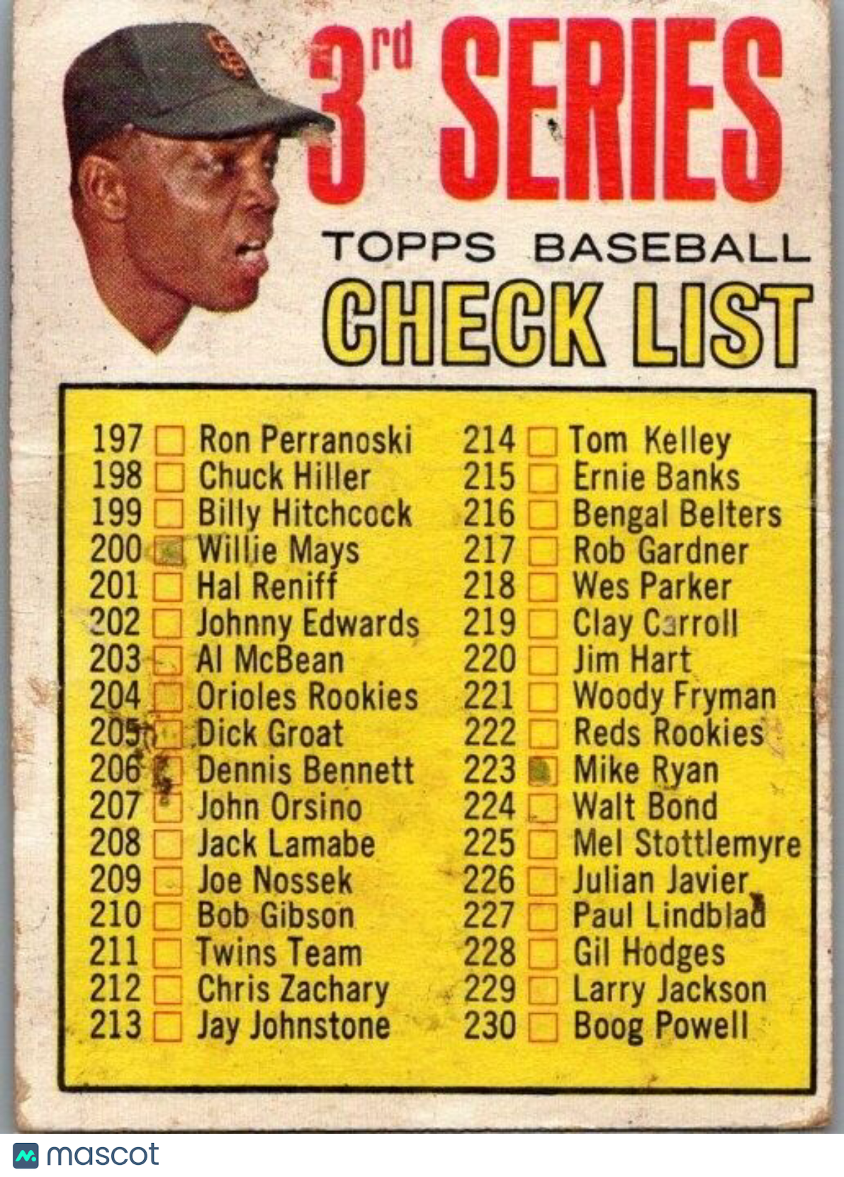 1967 Topps - 214 is Tom Kelley #191 Willie Mays