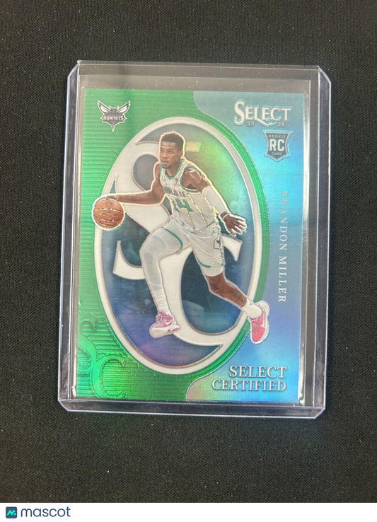 2023-24 SELECT CERTIFIED BRANDON MILLER GREEN PRIZM ROOKIE #10 CHARLOTTE HORNETS