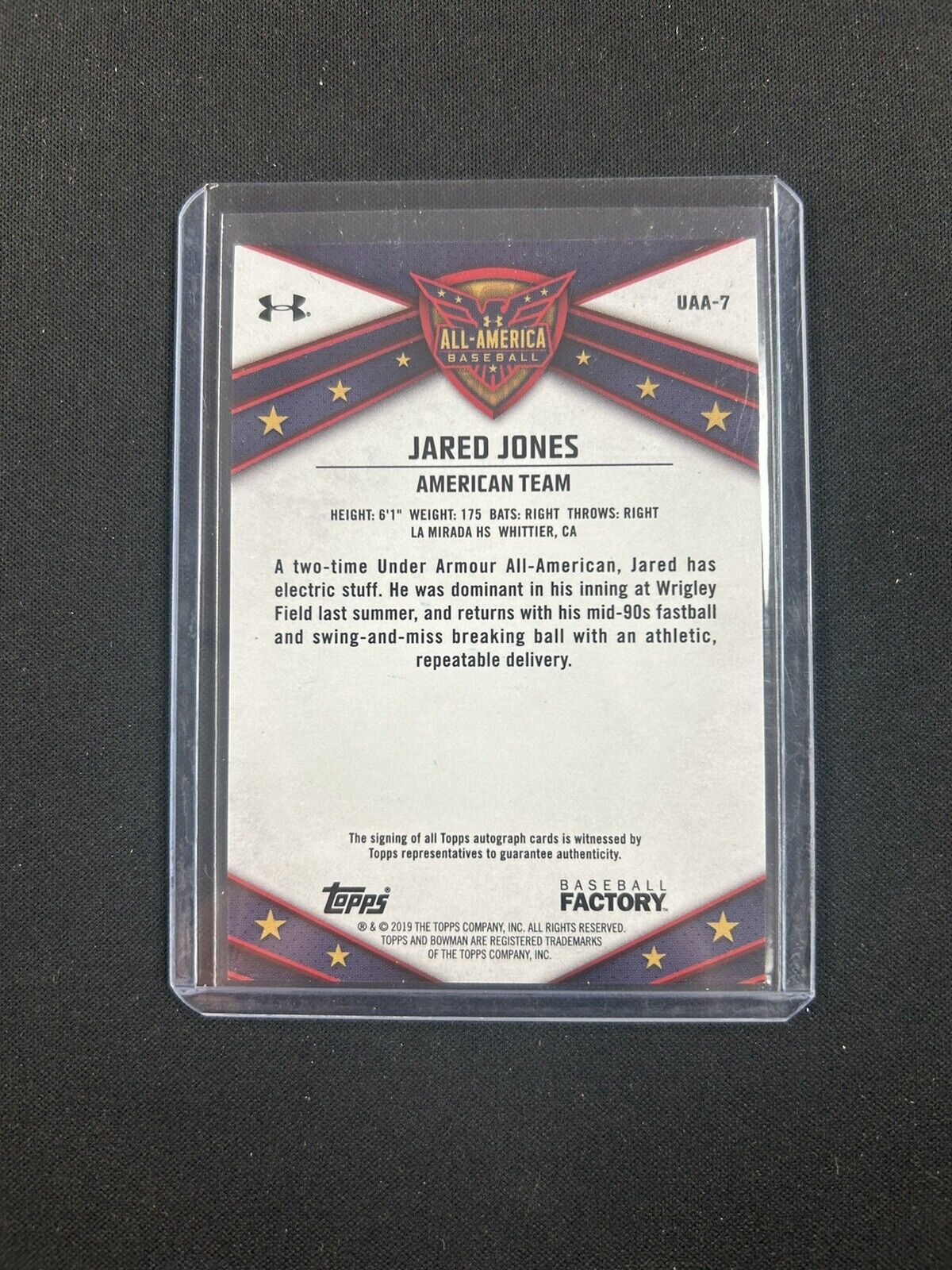 2019 JARED JONES PIRATES RC BOWMAN BB FACTORY All-American Auto 69/199 UAA-7