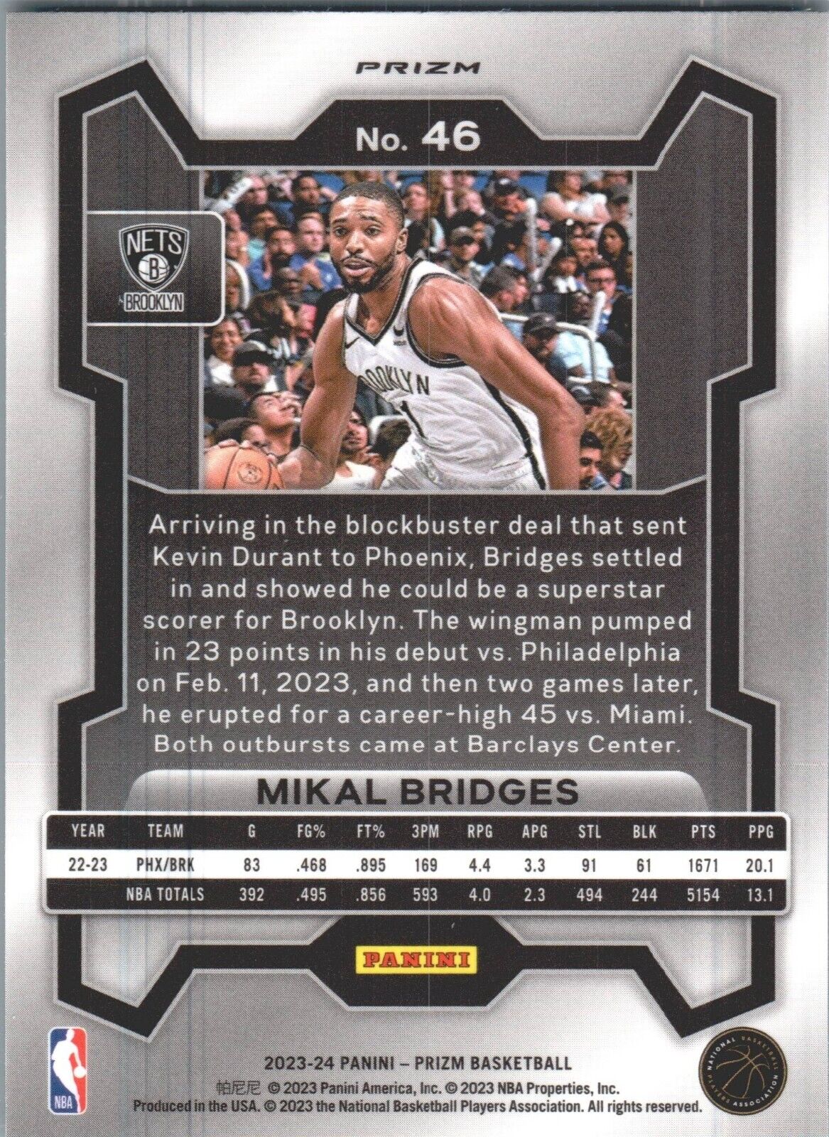 2023-24 Panini Prizm - Green #46 Mikal Bridges