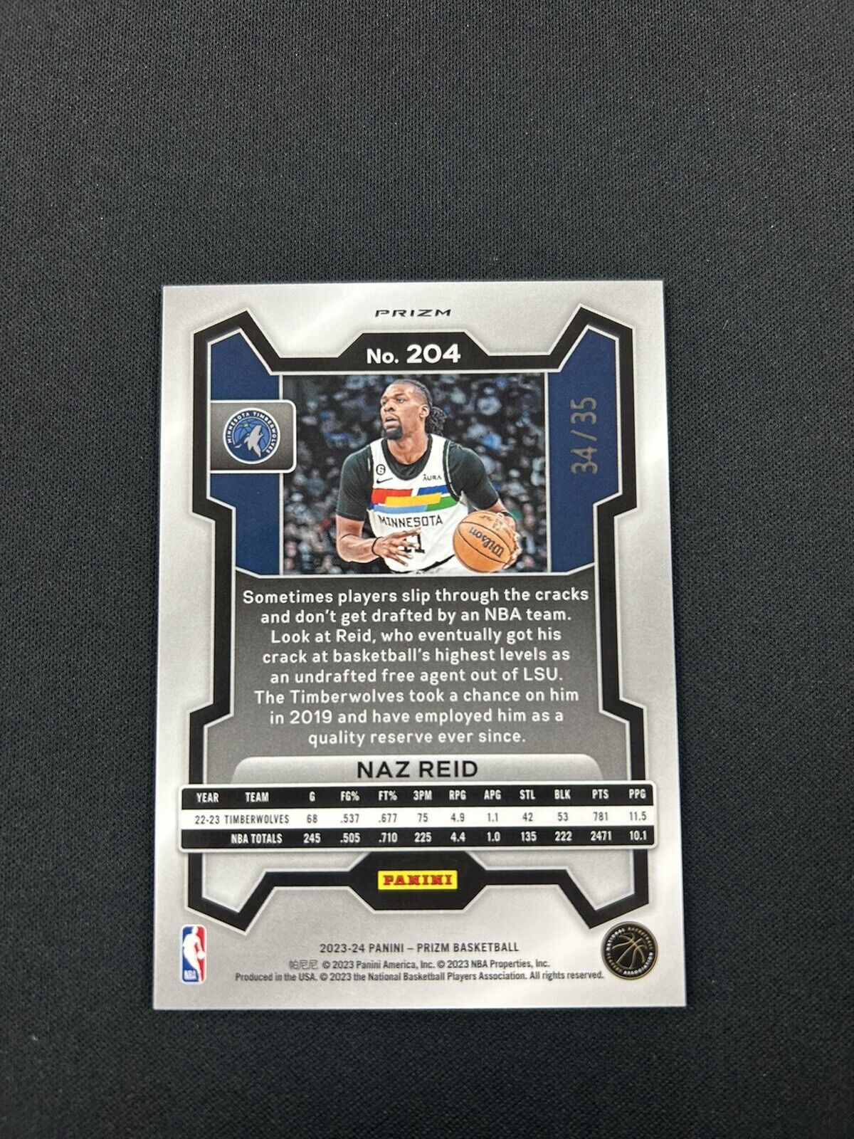 Naz Reid 2023-24 Prizm #204 Purple Pulsar /35 SSP 6th Man Of The Year Award