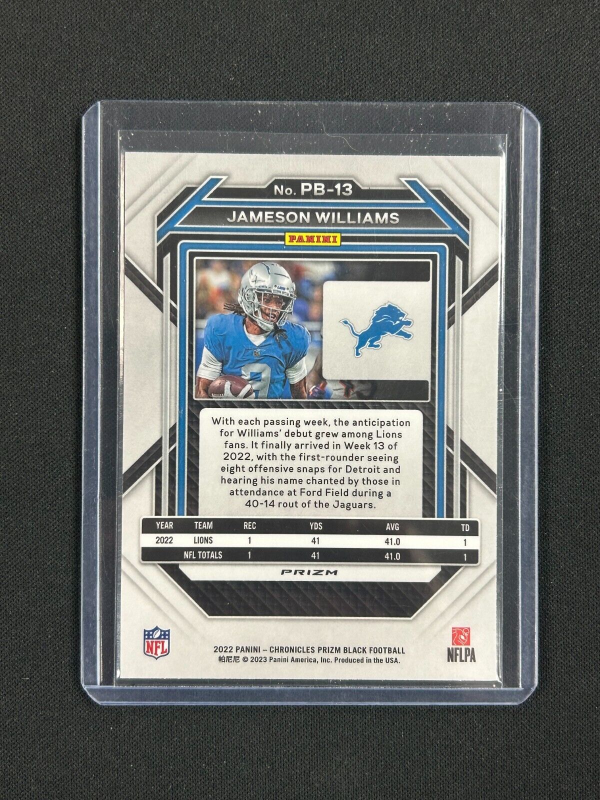 2022 Panini Chronicles - Prizm Black #PB-13 Jameson Williams (RC)