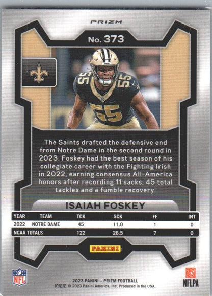 2023 Panini Prizm #373 Isaiah Foskey Lazer