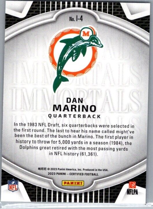 2023 Panini Certified - Immortals #I-4 Dan Marino