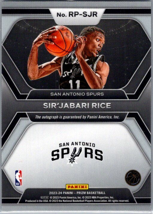 2023-24 Panini Prizm #RP-SJR Sir'Jabari Rice Rookie Penmanship