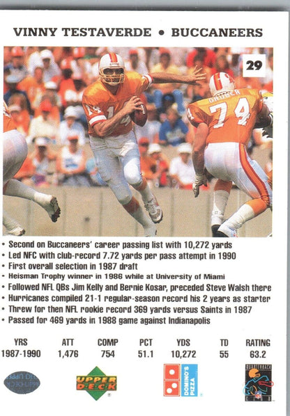 1991 Upper Deck Domino's Pizza Quarterback Challenge - #29 Vinny Testaverde