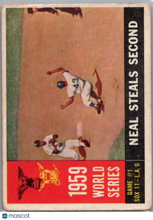 1960 Topps #385a 1959 World Series Game #1 - Neal Steals Second 1959 WS Game #1