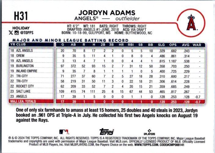 2024 Topps Holiday #H31 Jordyn Adams