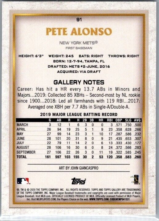 2020 Topps Gallery - #91 Pete Alonso