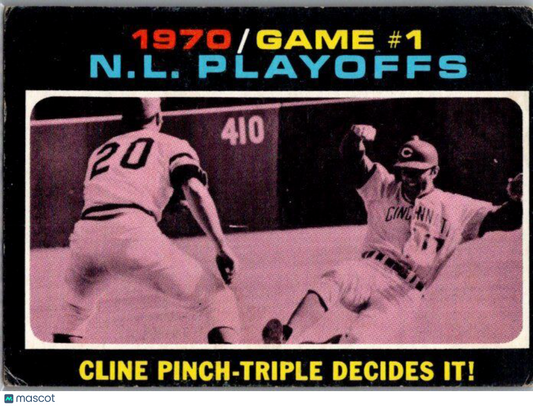 1971 Topps #199 1970 N.L. Playoffs Game 1: Cline Pinch-Triple Decides It!