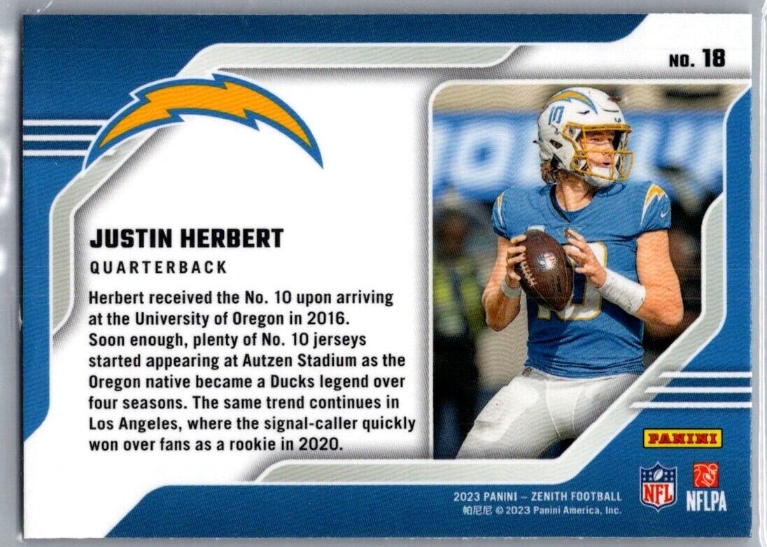 2023 Panini Zenith - Behind The Numbers #18 Justin Herbert