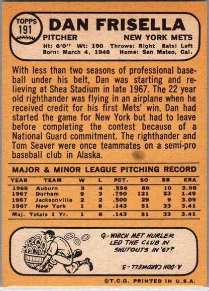 1968 Topps #191 Dan Frisella VG/EX