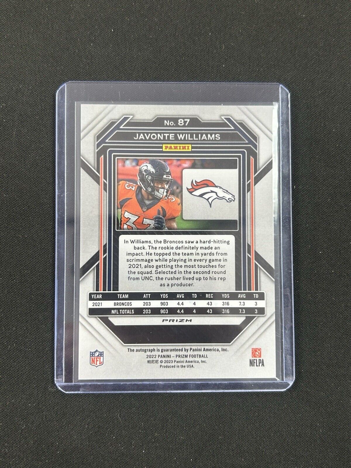 2022 Panini Prizm Silver Auto Javonte Williams