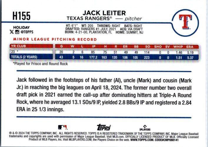 2024 Topps Holiday #H155 Jack Leiter