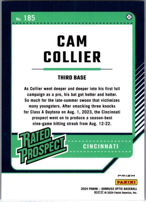 2024 Donruss #185 Cam Collier Optic Orange Velocity Prizm