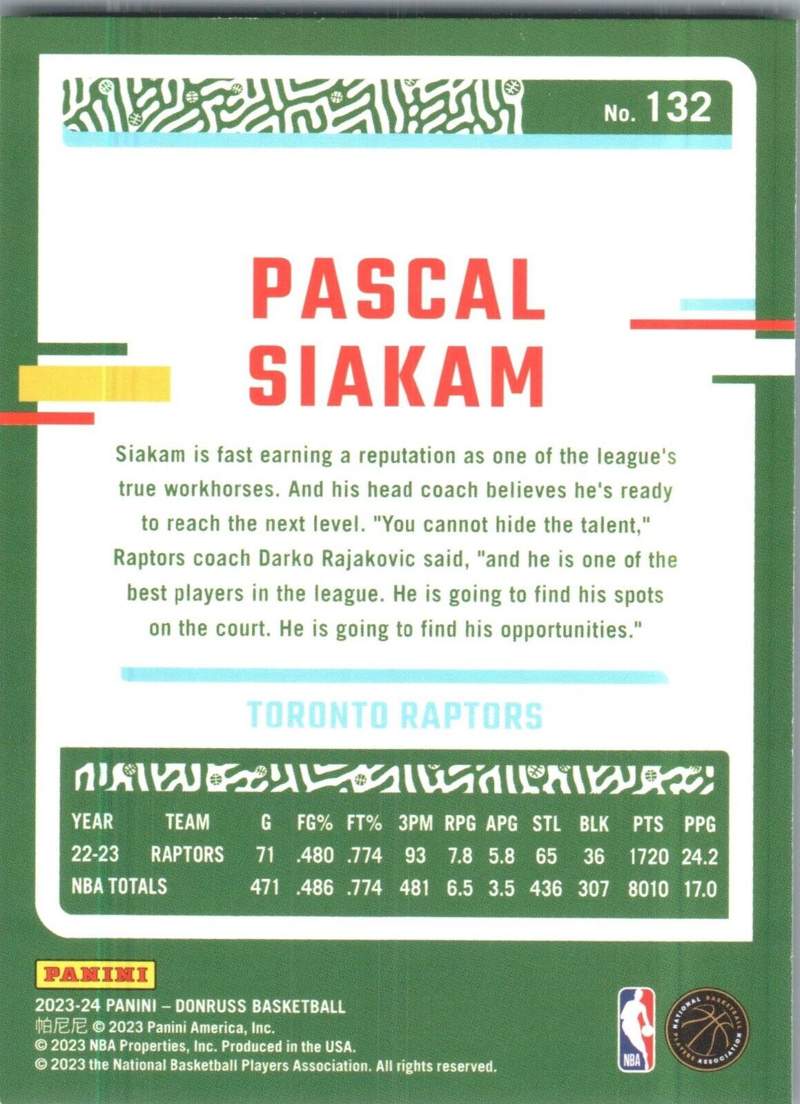 2023-24 Panini Donruss - #132 Pascal Siakam